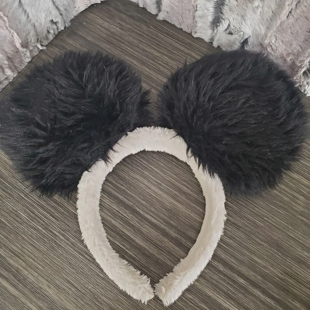 Fuzzy Black Halloween Furry Plush Panda Bear Headband - Child Sized